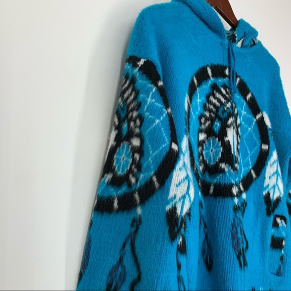 Rare Tejidos Native American Dream Catcher Blue Fluffy Wool Jacket Size M/L - Picture 3 of 14